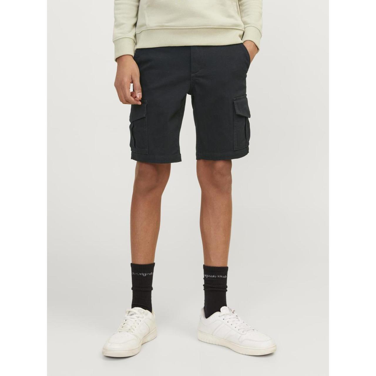 Βερμούδα υφασμάτινη cargo αγόρι JACK & JONES-12182856-Black φωτογραφία