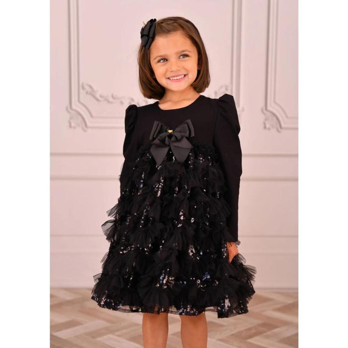 Φόρεμα τούλι κορίτσι Angel's Face-Lively Sequin Tulle Dress-Black