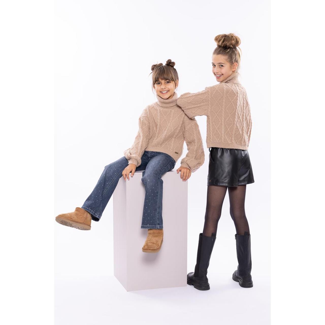 Μπλούζα πλεκτή ζιβάγκο κορίτσι No Way Monday-O56085-1-Beige φωτογραφία