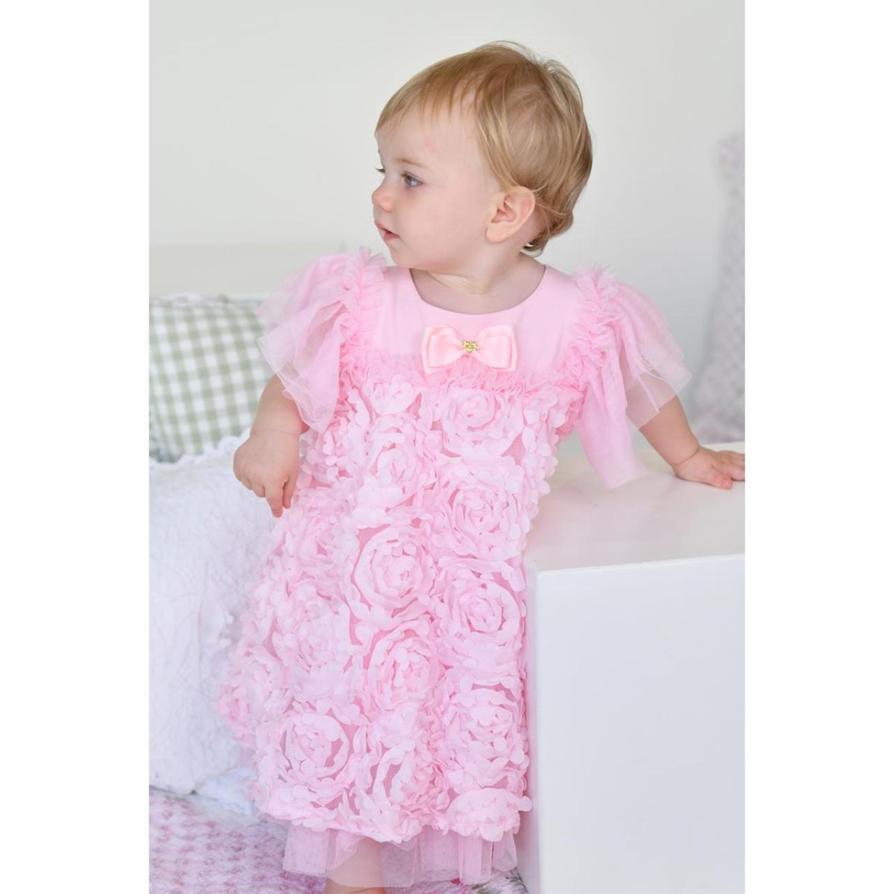 Φόρεμα μπεμπέ τούλι κορίτσι Angel's Face-Pennie 3D Roses Baby Dress-Fairy Pink