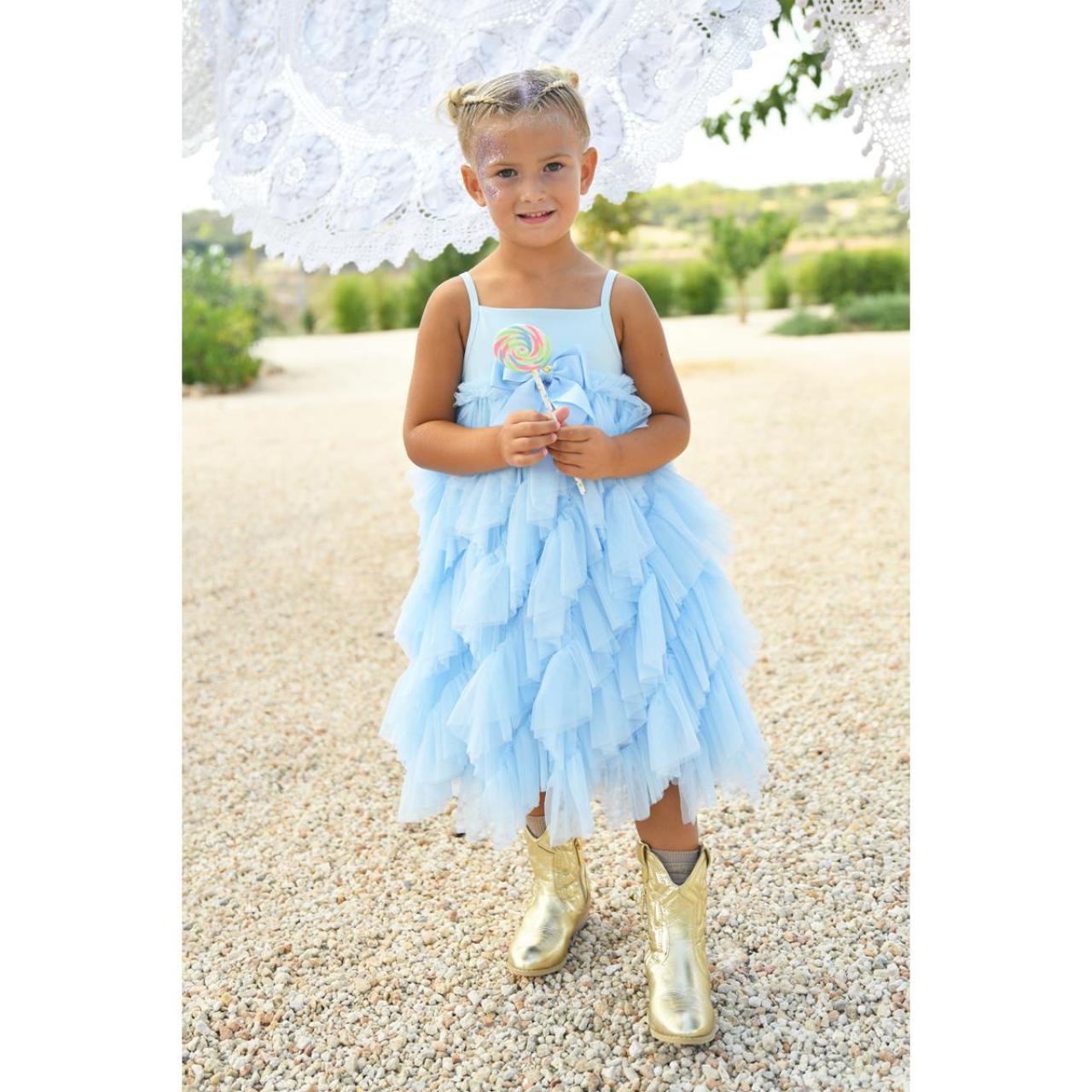 Φόρεμα τούλι κορίτσι Angel's Face-Cascade Waterfall Tulle Strappy Dress-Pale Blue