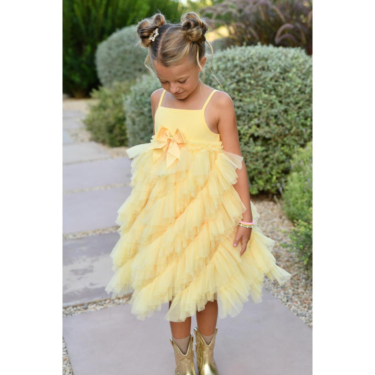 Φόρεμα τούλι κορίτσι Angel's Face-Cascade Waterfall Tulle Strappy Dress-Yellow