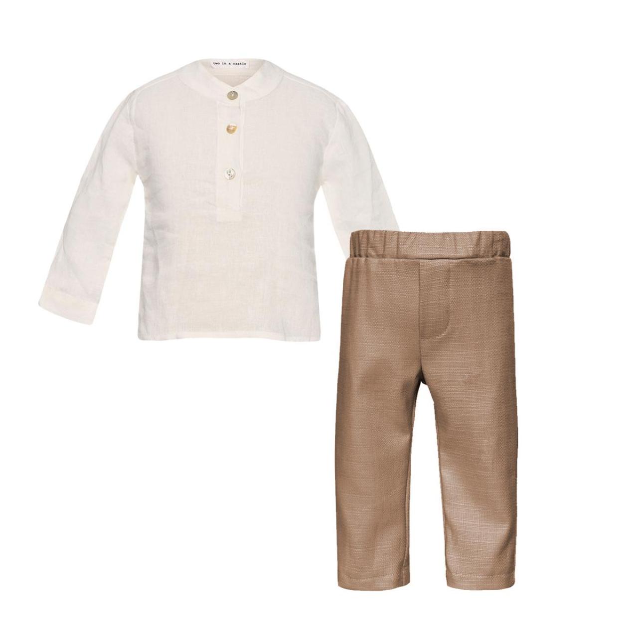Σετ μπεμπέ λινό αγόρι two in a castle-T7310-Brown