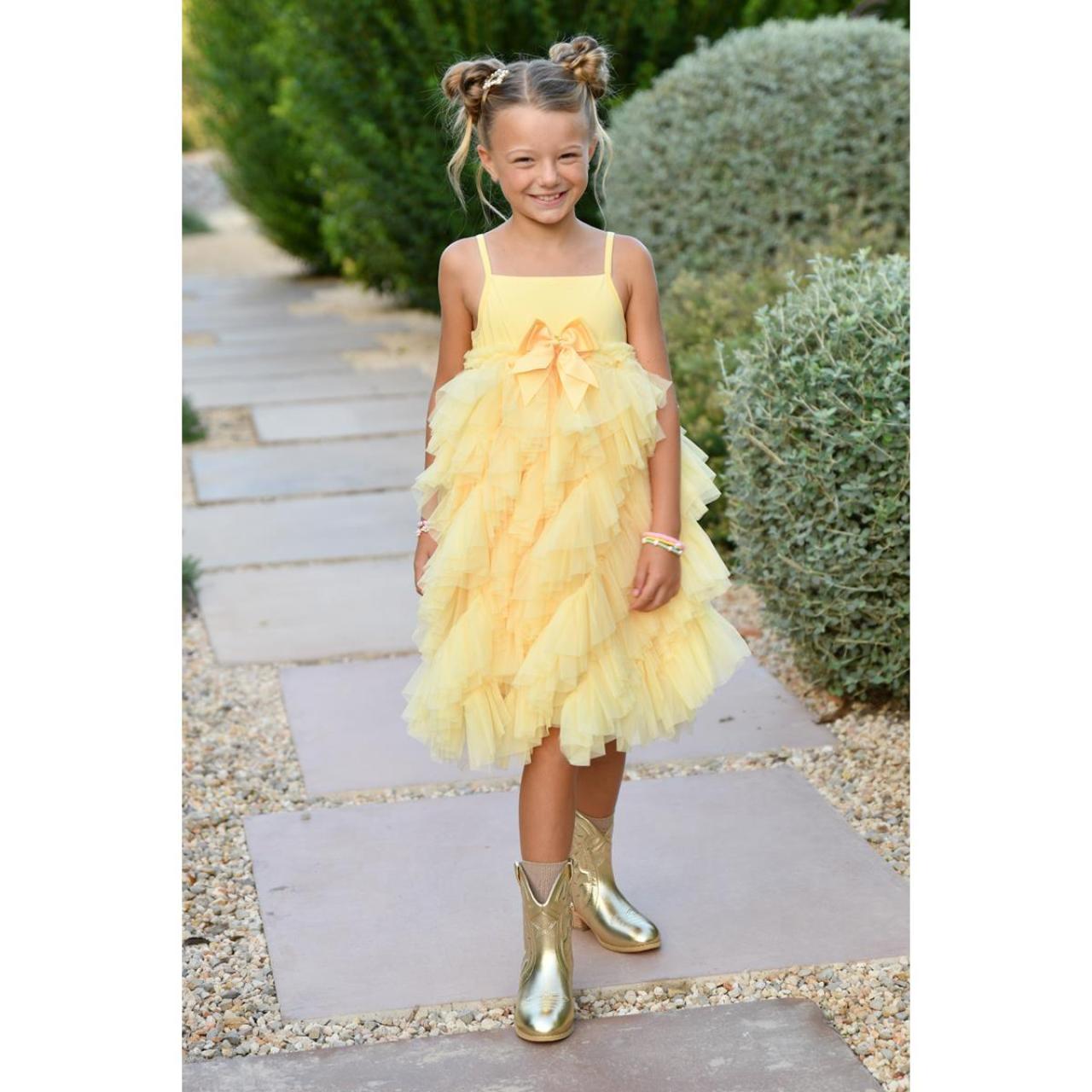 Φόρεμα τούλι κορίτσι Angel's Face-Cascade Waterfall Tulle Strappy Dress-Yellow