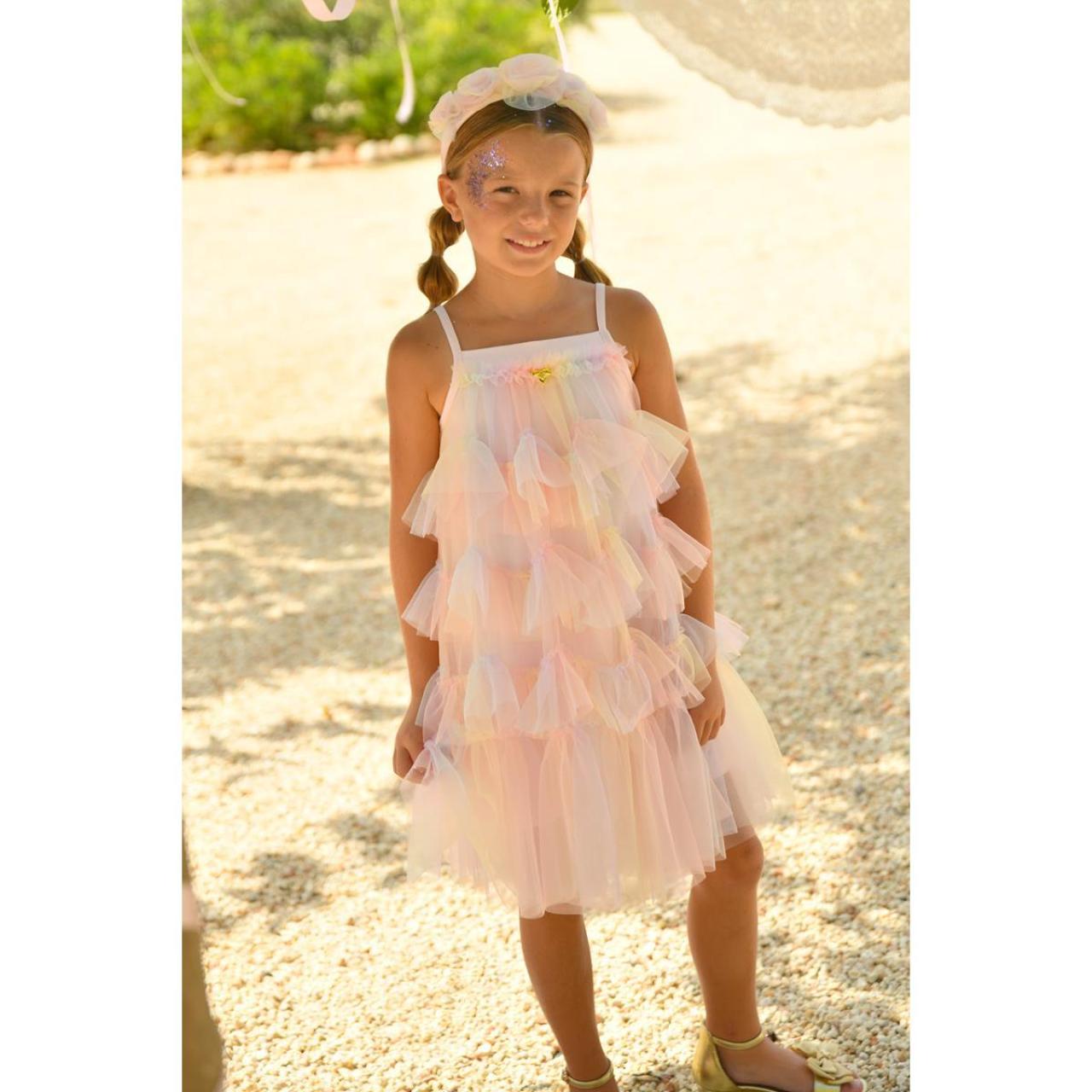 Φόρεμα τούλι κορίτσι Angel's Face-Remi Rainbow Tulle Ruffle Dress-Rainbow