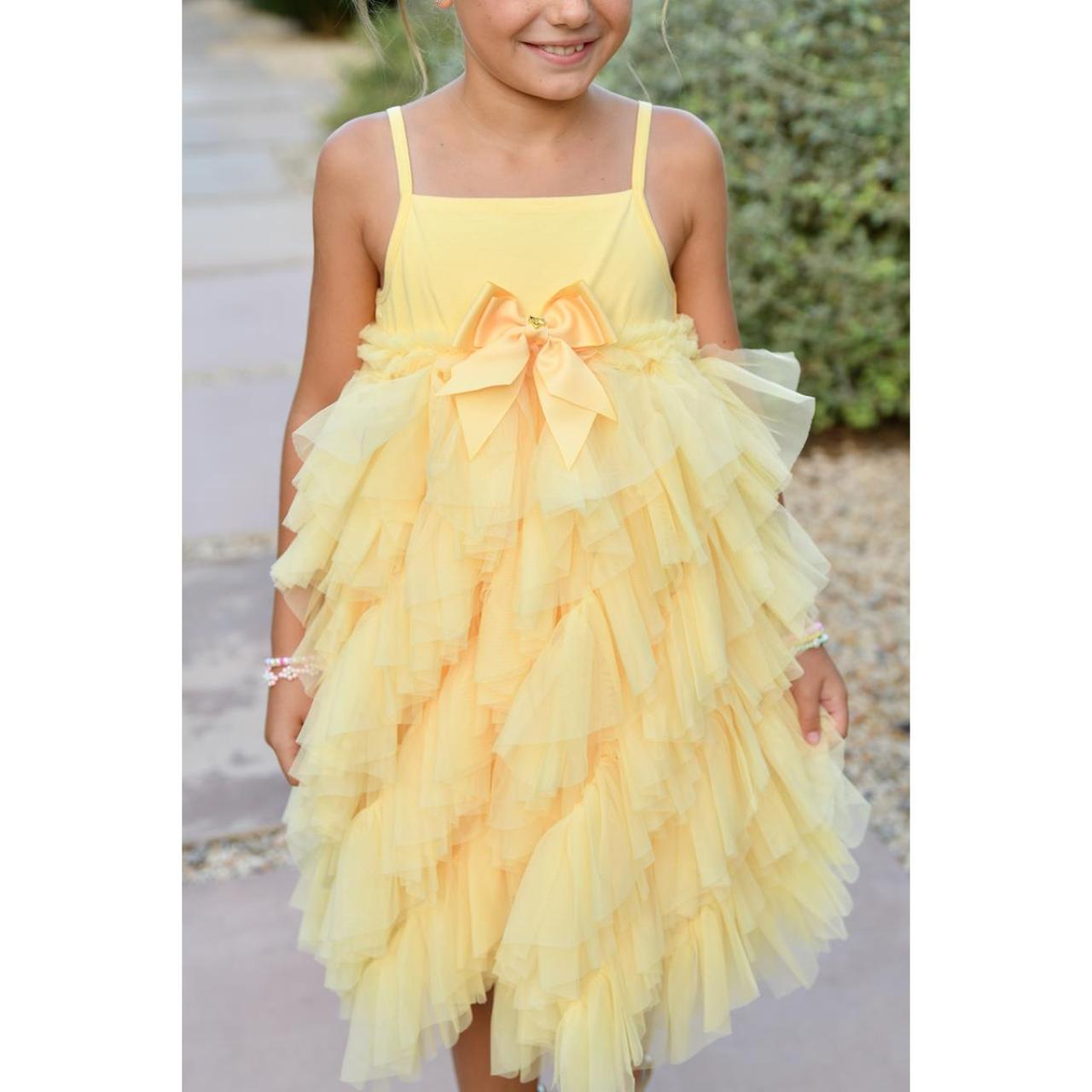 Φόρεμα τούλι κορίτσι Angel's Face-Cascade Waterfall Tulle Strappy Dress-Yellow