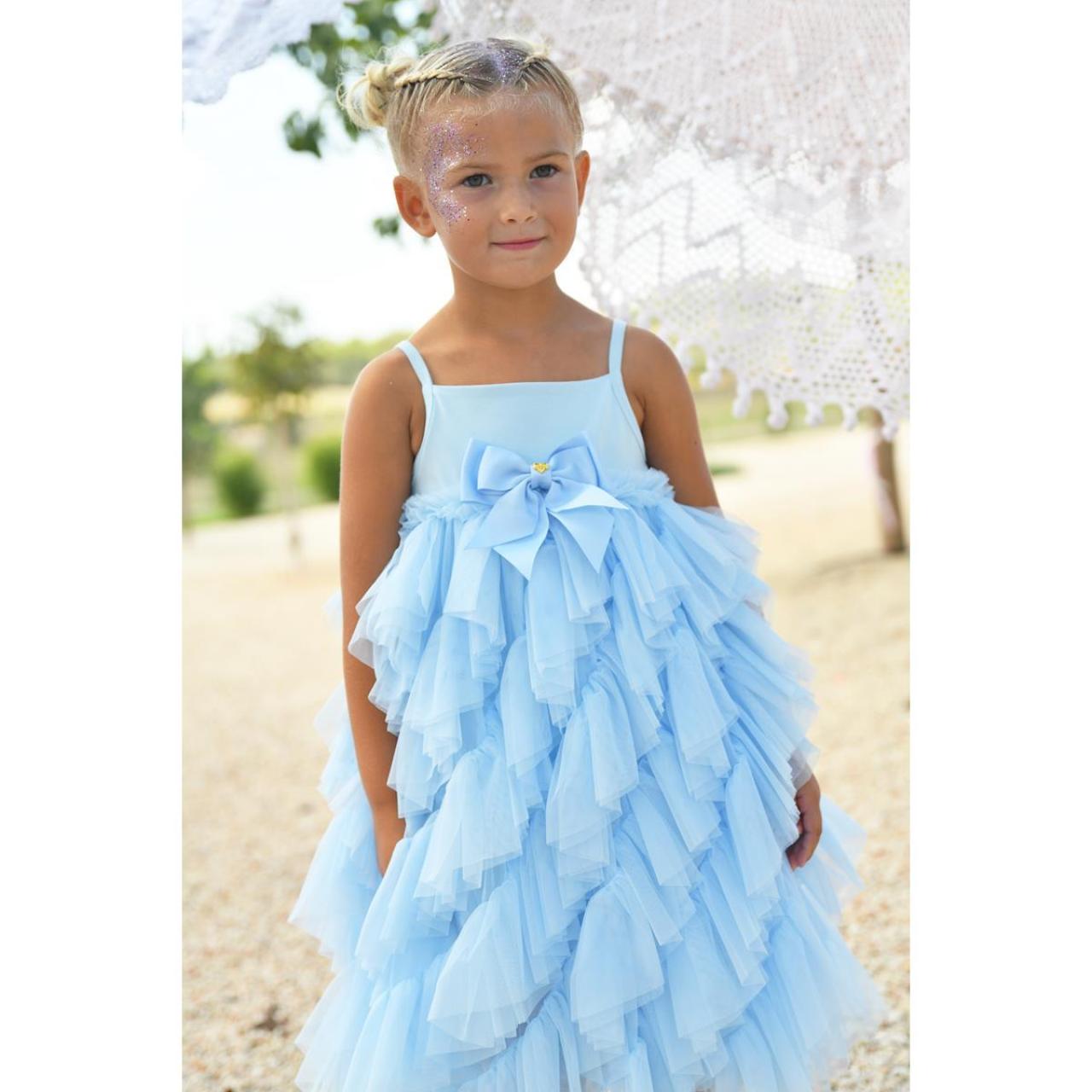 Φόρεμα τούλι κορίτσι Angel's Face-Cascade Waterfall Tulle Strappy Dress-Pale Blue