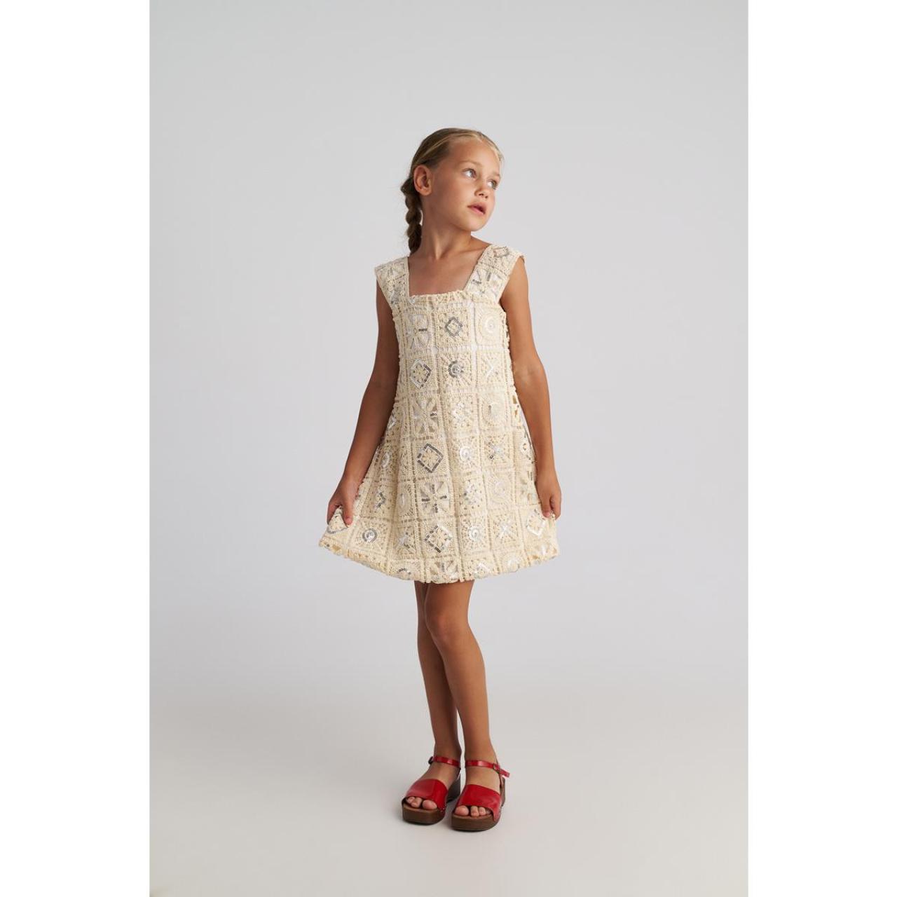 Φόρεμα πλεκτό δαντέλα κορίτσι two in a castle-T7147-Ecru