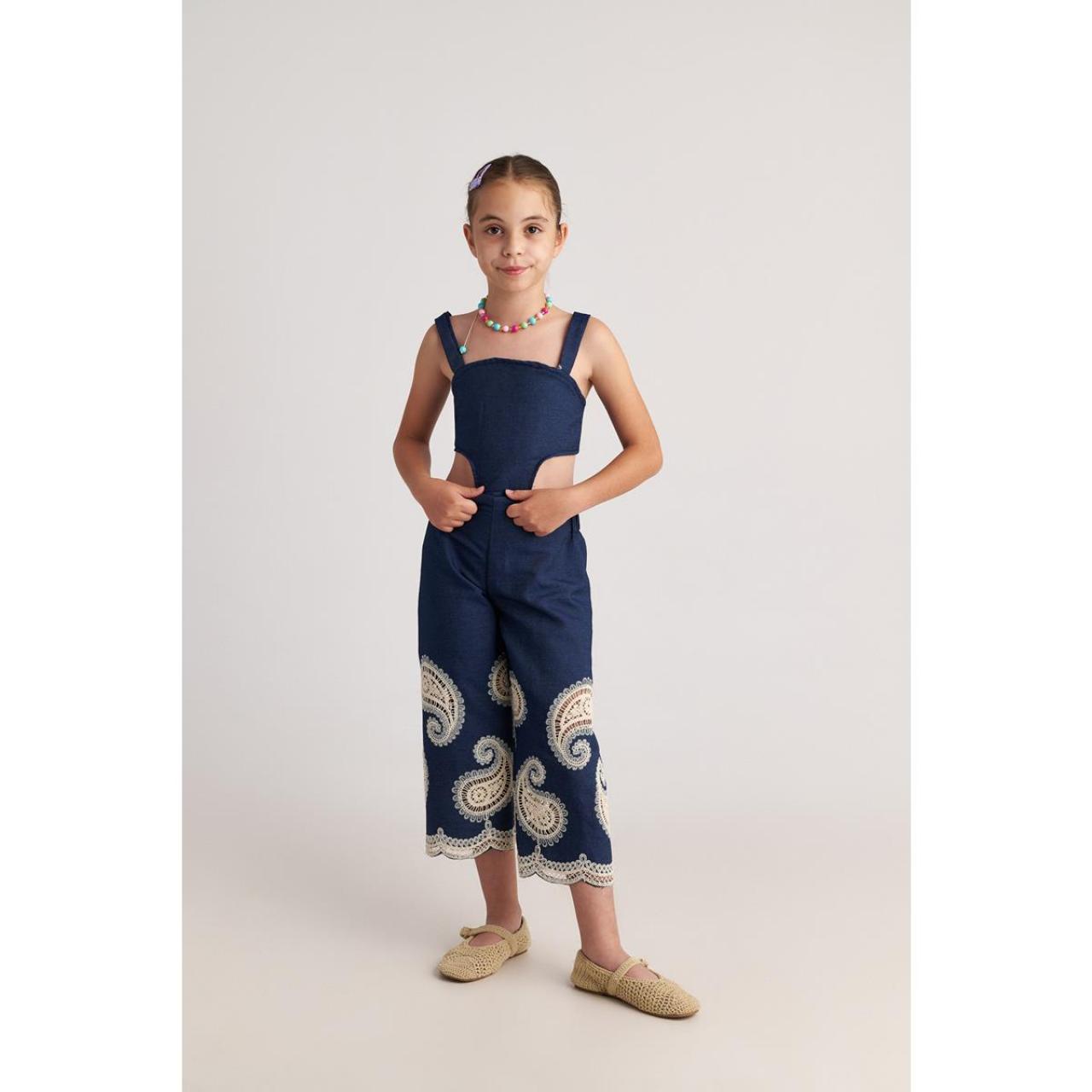 Φόρμα ολόσωμη υφασμάτινη κορίτσι two in a castle-T7166-Denim