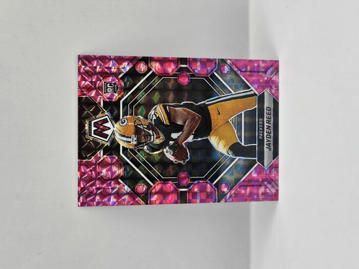 2023 Panini Mosaic Football Jayden Reed Pink Camo Rookie No.333