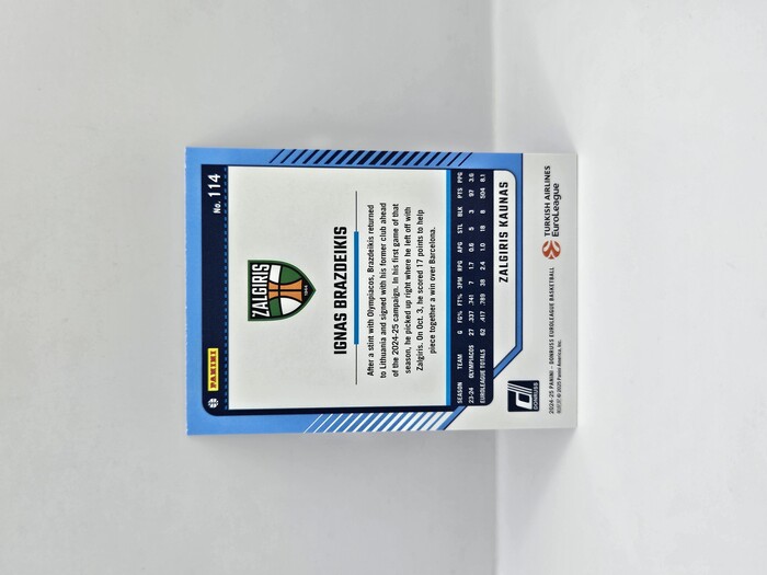 24-25 PANINI DONRUSS EUROLEAGUE ZALGIRIS IGNAS BRAZDEIKIS SILVER LASER 113/149