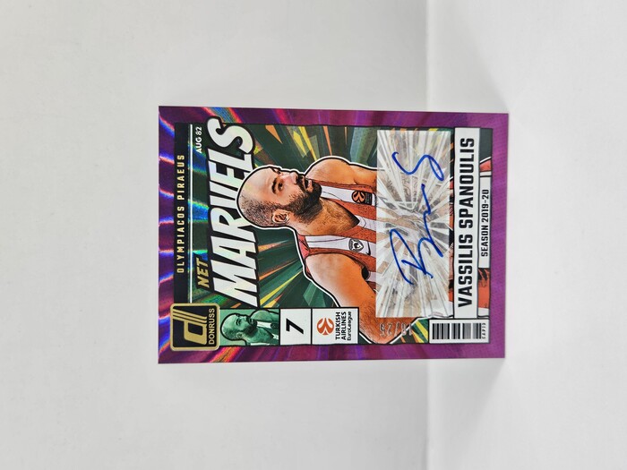 2024-25 PANINI DONRUSS EUROLEAGUE OLYMPIACOS VASSILIS SPANOULIS PURPLE LASER ''NET MARVELS'' AUTOGRAPH 18/25