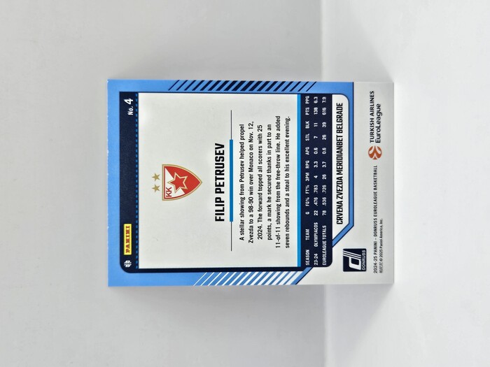 24-25 PANINI DONRUSS EUROLEAGUE CRVENA ZVEZDA FILIP PETRUSEV PURPLE PRESS PROOF 043/275