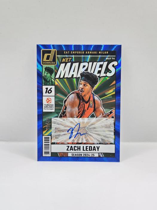 24-25 PANINI DONRUSS EUROLEAGUE ZACH LEDAY ''NET MARVELS'' BLUE LASER 35/49 AUTOGRAPH