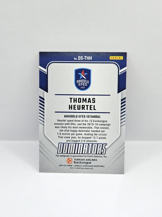 24-25 PANINI DONRUSS EUROLEAGUE ANADOLU EFES THOMAS HEURTEL ''DOMINATORS'' RED LASER AUTOGRAPH 25/99
