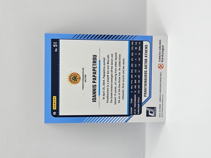 24-25 PANINI DONRUSS EUROLEAGUE PANATHINAIKOS IOANNIS PAPAPETROU PURPLE PRESS PROOF 265/275
