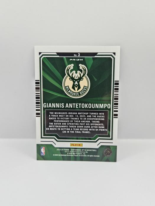 2023-24 PANINI CONTENDERS OPTIC GIANNIS ANTETOKOUNMPO ''PLAYING THE NUMBERS GAME'' SILVER