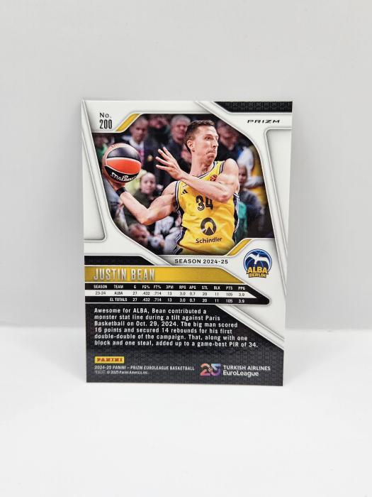 2024-25 PANINI PRIZM EUROLEAGUE JUSTIN BEAN SILVER 