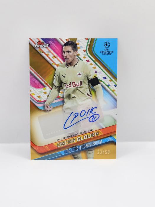 2024-25  TOPPS CHROME FINEST OSCAR GLOUKH AUTOGRAPH GOLD REFRACTOR 33/50 