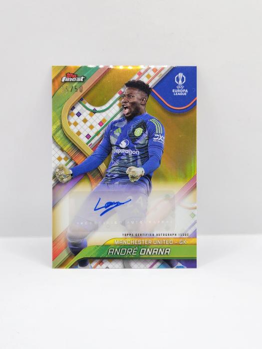 2024-25  TOPPS CHROME FINEST ANDRE ONANA AUTOGRAPH GOLD REFRACTOR 35/50 