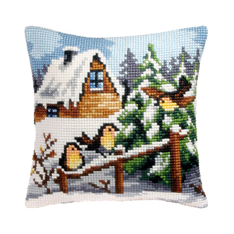 Πουλάκια στο χιόνι (σταυροβελονιά, κιτ 40x40cm τυπωμένος καμβάς)