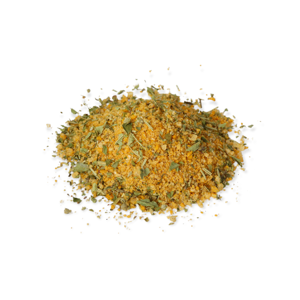 Αλάτι Μεσολογγίου Ανθός (Αφρίνα) με Κουρκουμά, Θυμάρι, Λουΐζα, Ρίγανη, Δάφνη, Κόλιανδρο, Μαύρο Πιπέρι, Μαντζουράνα & Δενδρολίβανο