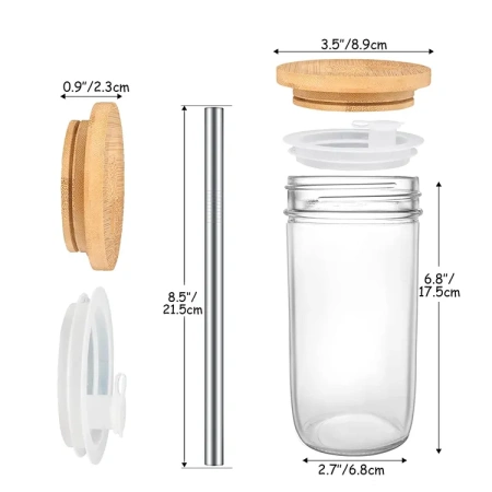 Glasbecher 709 ml mit Bambusdeckel & Edelstahl-Strohhalm - HerbStore -  ,