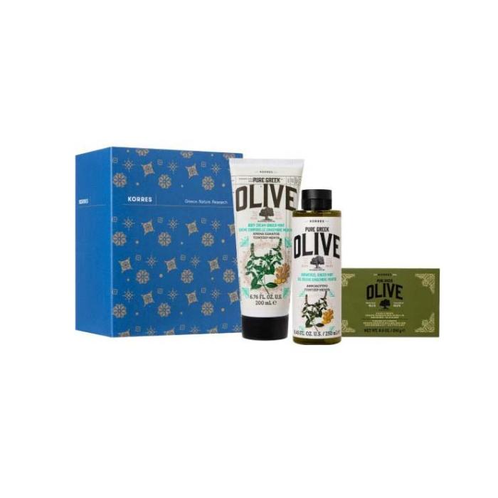 KORRES Pure Greek Olive Set Ginger Mint Shower Gel 250ml + Ginger Mint Body Cream 200ml + Face & Body Solid Balm 250gr