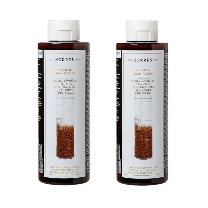 2x KORRES Rice Proteins & Linden Σαμπουάν Αναδόμησης/Θρέψης για Εύθραυστα Μαλλιά 250ml