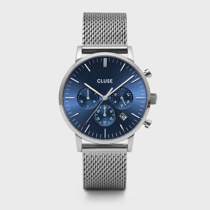 CLUSE Aravis chrono mesh silver dark blue/silver - CW0101502004