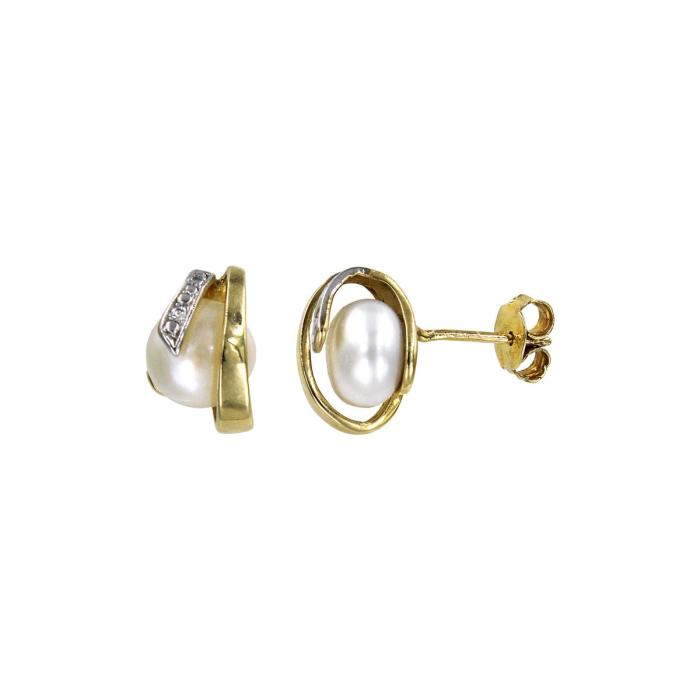 Σκουλαρίκια χρυσά 14Κ με μαργαριτάρι & ζιργκόν - MRS1034