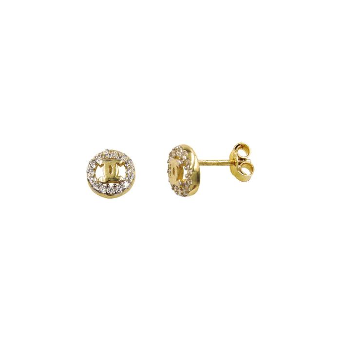 Σκουλαρίκια Coco Chanel χρυσά 14Κ με ζιργκόν πέτρες - S1003