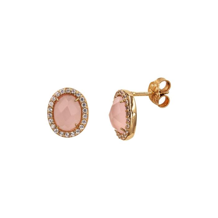 Σκουλαρίκια ροζ χρυσά 14Κ με ζιργκόν πέτρες - S1028