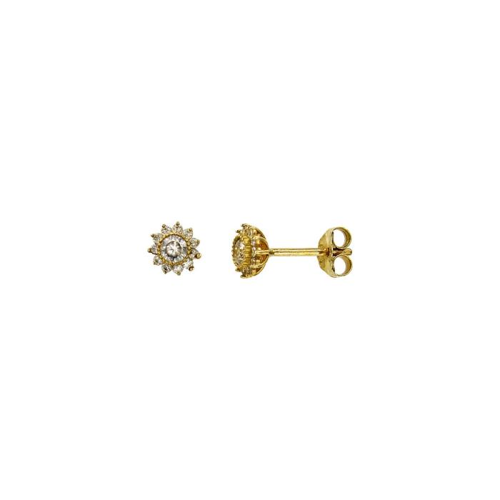 Σκουλαρίκια ροζέτα χρυσά 14Κ με ζιργκόν πέτρες - S1039
