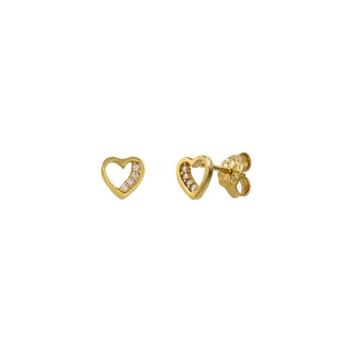 Σκουλαρίκια καρδιά χρυσά 14Κ με ζιργκόν πέτρες - S1162
