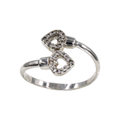 Δαχτυλίδι καρδιές λευκόχρυσο με ζιργκόν πέτρες 14Κ - D1037
