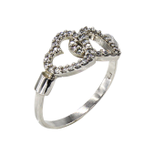 Δαχτυλίδι καρδιές λευκόχρυσο με ζιργκόν πέτρες 9Κ - D1038