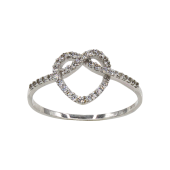 Δαχτυλίδι καρδιά-κόμπος λευκόχρυσο με ζιργκόν πέτρες 14Κ - D1039