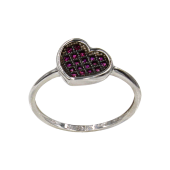 Δαχτυλίδι καρδιά λευκόχρυσο με ζιργκόν πέτρες 14Κ - D1040