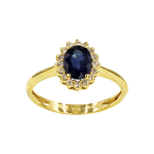 Δαχτυλίδι ροζέτα χρυσό 18Κ με ζαφείρι & διαμάντια - D1069