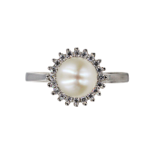 Δαχτυλίδι λευκόχρυσο 14Κ με μαργαριτάρι & ζιργκόν - MRD1002