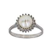 Δαχτυλίδι λευκόχρυσο 14Κ με μαργαριτάρι & ζιργκόν - MRD1002_0