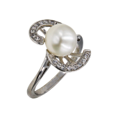 Δαχτυλίδι λευκόχρυσο 14Κ με μαργαριτάρι & ζιργκόν - MRD1014