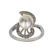 Δαχτυλίδι λευκόχρυσο 14Κ με μαργαριτάρι & ζιργκόν - MRD1014