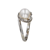 Δαχτυλίδι λευκόχρυσο 14Κ με μαργαριτάρι & ζιργκόν - MRD2016