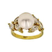 Δαχτυλίδι χρυσό 14Κ με μαργαριτάρι & ζιργκόν - MRD2058