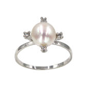 Δαχτυλίδι λευκόχρυσο 14Κ με μαργαριτάρι & ζιργκόν - MRD2186