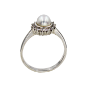 Δαχτυλίδι λευκόχρυσο 14Κ με μαργαριτάρι & ζιργκόν - MRD405