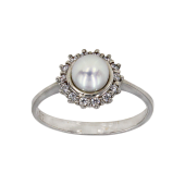 Δαχτυλίδι λευκόχρυσο 14Κ με μαργαριτάρι & ζιργκόν - MRD405