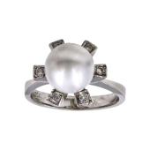 Δαχτυλίδι λευκόχρυσο 18Κ με μαργαριτάρι & διαμάντια - MRDB2206